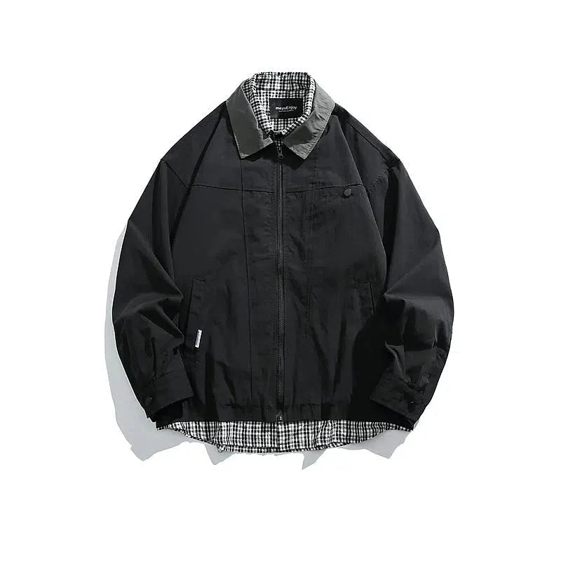 Classic Checkered Collar Jacket Edgy Men's Punk