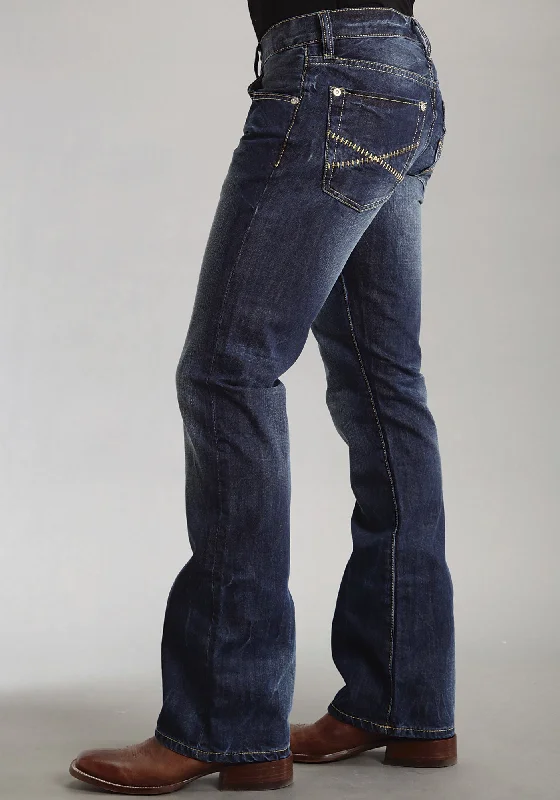 Mens Stetson Blue Cotton Blend Sandblasted Stitch Bootcut Rocks Fit Jeans Sophisticated Men's 