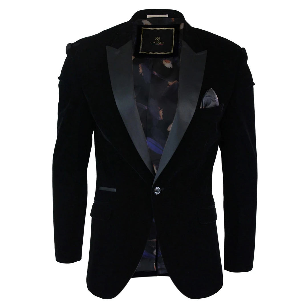 Rosa - Men's Soft Velvet Black Navy 1 Button Dinner Jacket Tuxedo Blazer Fit Traditional Men's Country