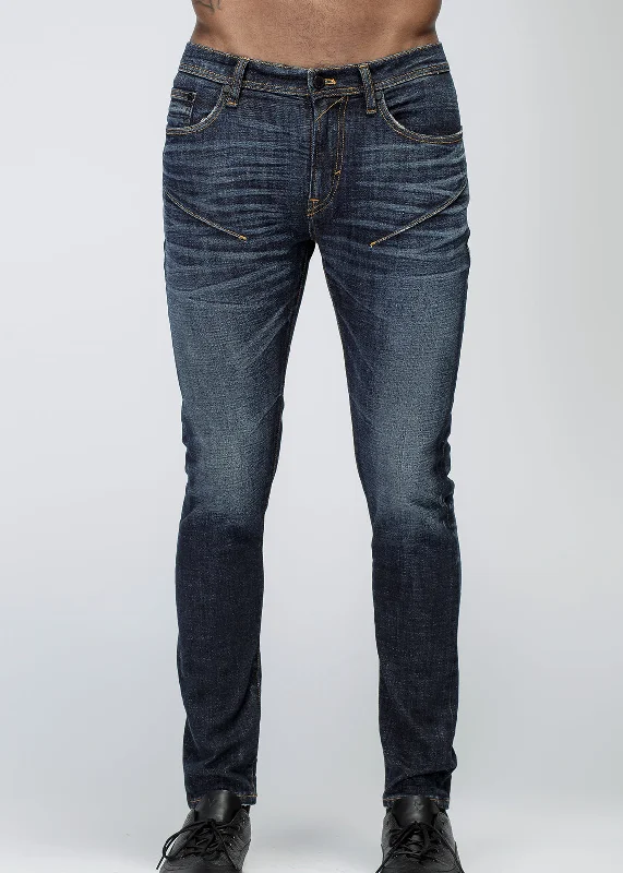 Konus Men's Skinny Jeans in Medium Wash in Dark Denim Sharp Men's Italian