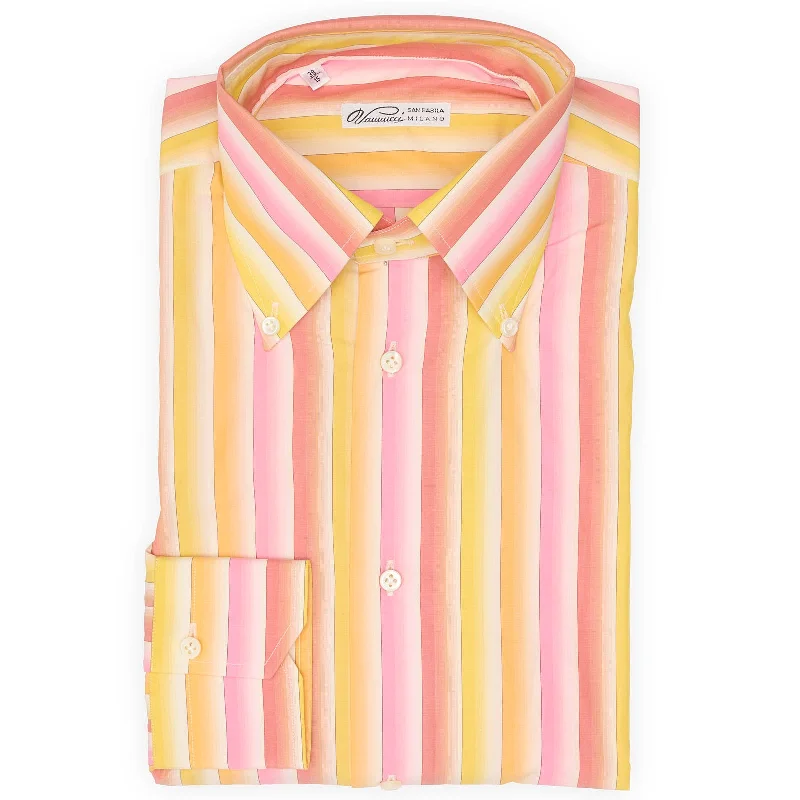 VANNUCCI Milano Multicolor Striped Button Down Dress Shirt EU 38 NEW US 15 Dynamic Men's High