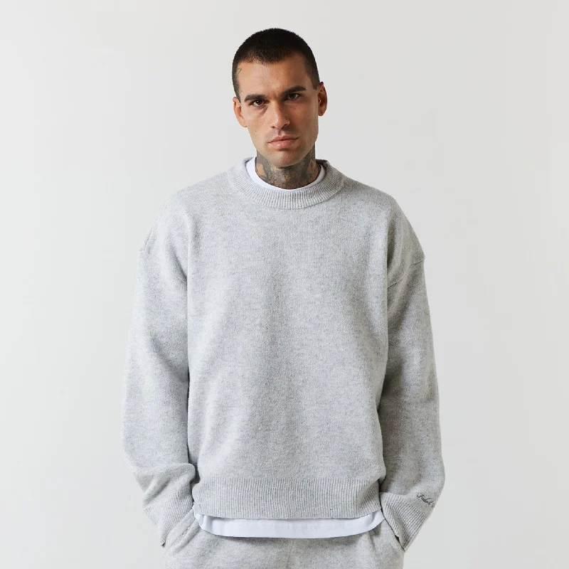 Knitted Crewneck | Light Grey Marl Preppy Men's College