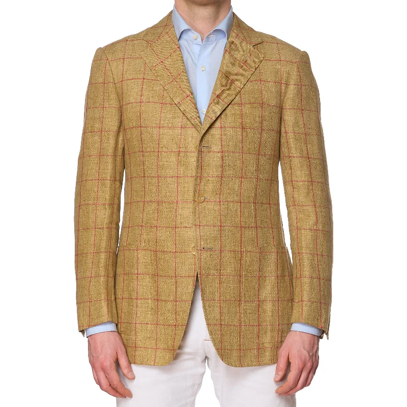 VANNUCCI Milano Beige Windowpane Linen Jacket EU 50 NEW US 40 Athletic Men's High