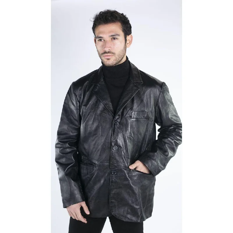 Mens Real Leather Jacket Black Smart Casual Classic Blazer Retro Vintage Practical Men's Quick