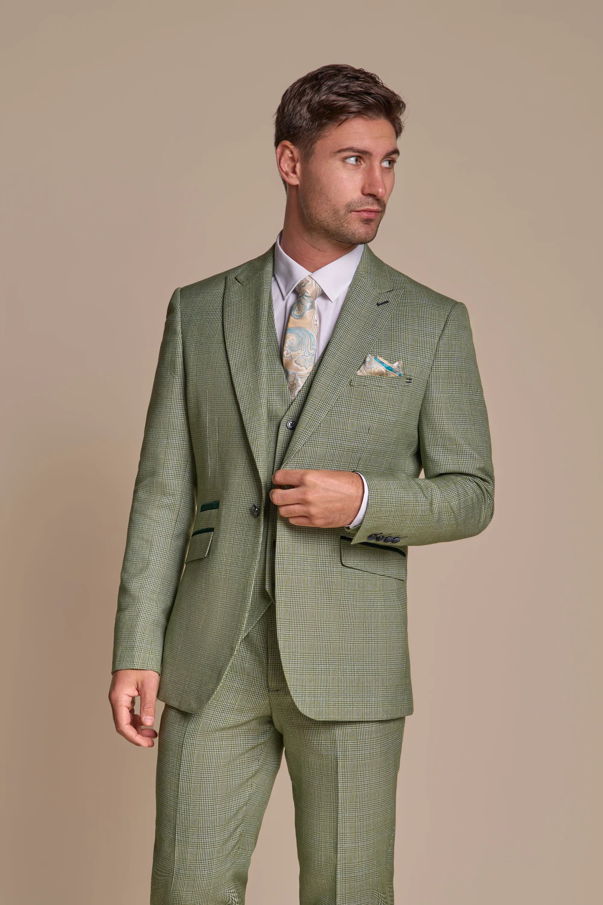 Caridi - Men's Sage Green Checked Tailored Fit Blazer Casual Men's Japanese 