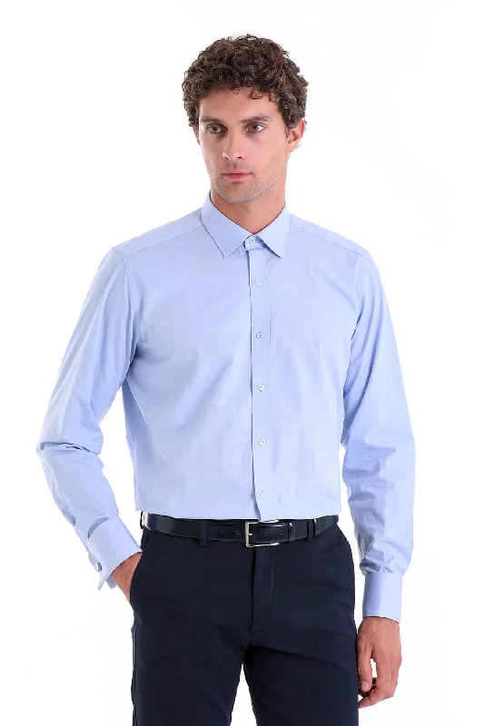 Regular Fit French Cuff Cotton Light Blue Dress Shirt Preppy Men's College