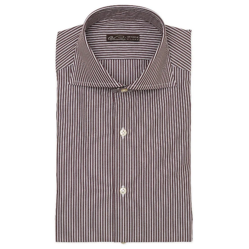 VANNUCCI Milano Dark Brown Striped Cotton Dress Shirt EU 38 NEW US 15 Vintage Men's 1970S Disco