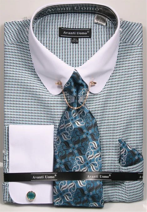 Men's Regular Fit French Cuff Shirt Set in Turquoise Refined Men's Velvet