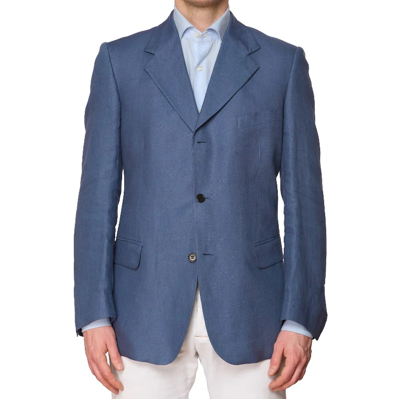 VANNUCCI Milano Blue Linen Half Lined Jacket Blazer EU 50 NEW US 40 Relaxed Men's Beach