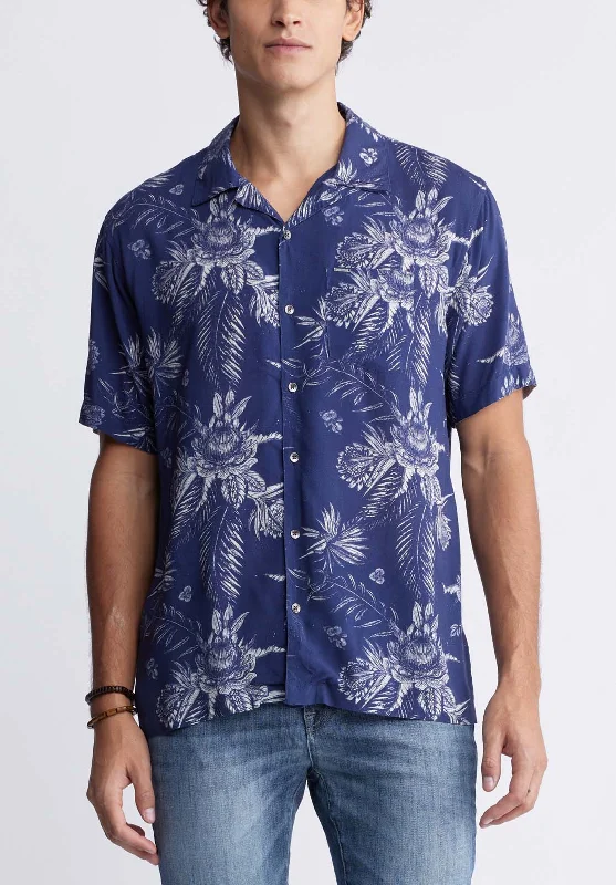 Sidny Men's Short-Sleeve Printed Shirt in Blue Depths - BM24287 Relaxed Men's Australian 