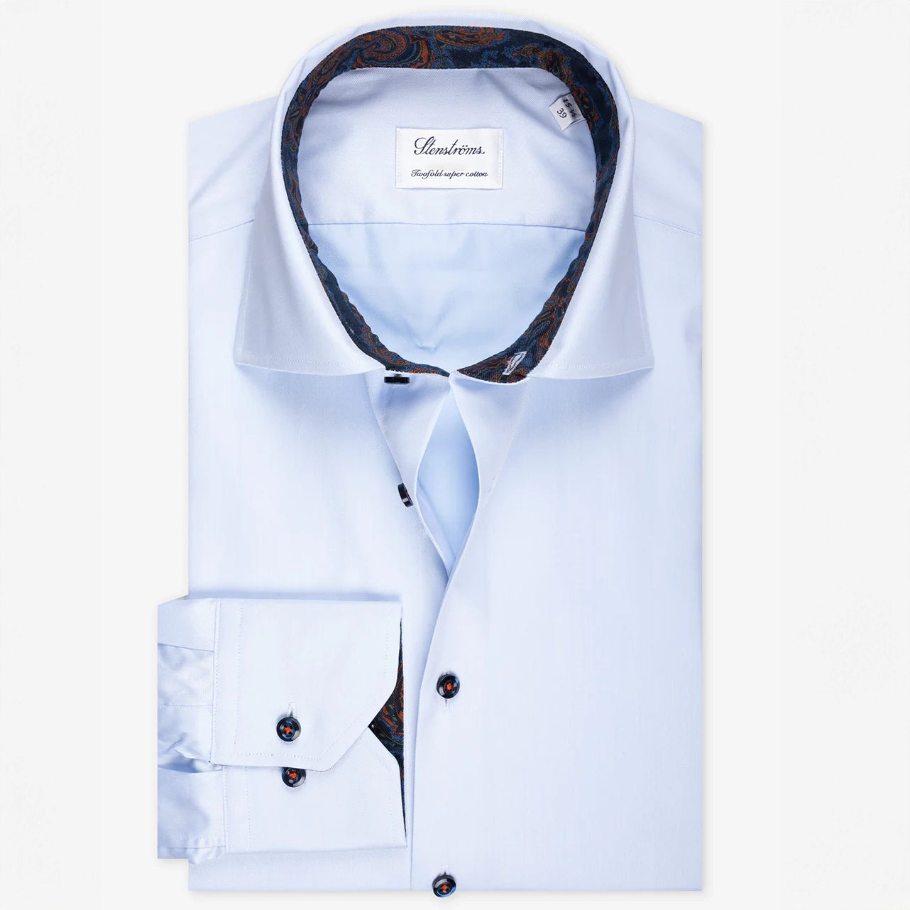 Light Blue Slimline Shirt w/ Navy and Orange Contrast Details - Stenströms Modern Men's Tech