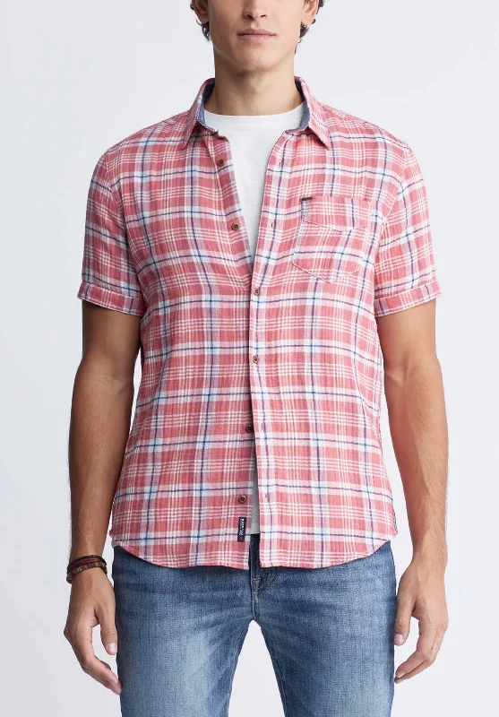 Sirilo Men’s Plaid Short-Sleeve Shirt in Red - BM24283 Organic