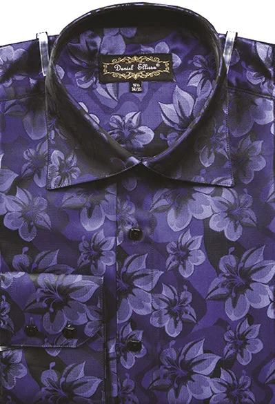 Dress Shirt Regular Fit Floral Design In Navy Modern Men's Geometric