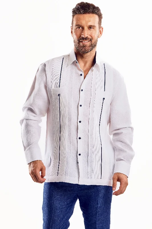 Mojito Men's Guayabera Shirt Chacabana with Contrast Trim 100% Linen Long Sleeve Practical Men's Multi