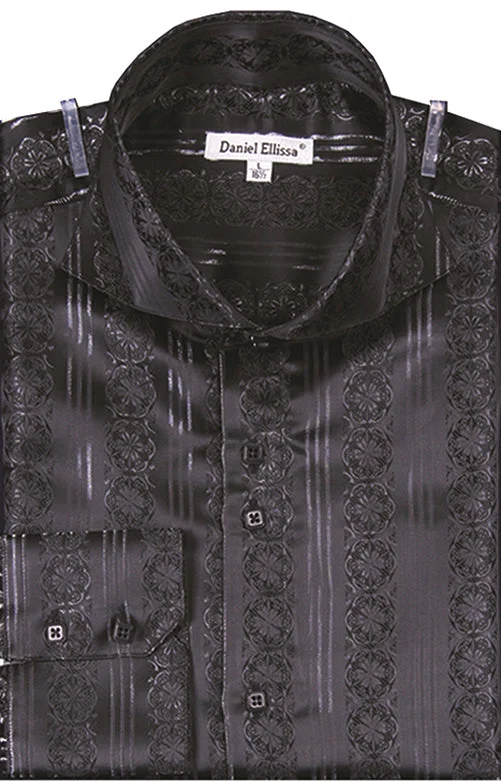 Dress Shirt Regular Fit Detailed Pattern In Black Dapper Men's Bow