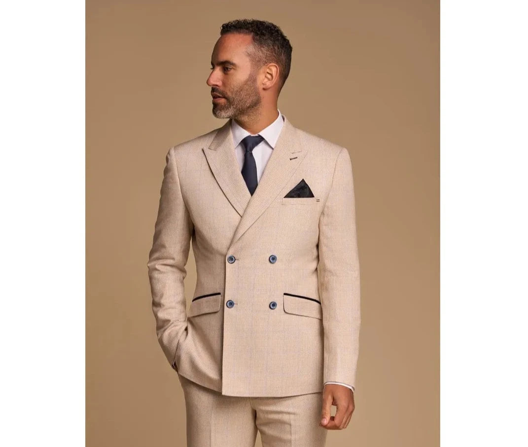 Caridi - Men's Beige Double Breasted Blazer Beach