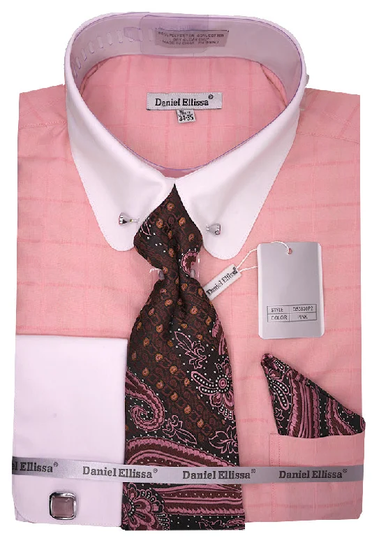 Pink Tone-on-tone Check Dress Shirt Set with Tie and Handkerchief Hip Men's Urban