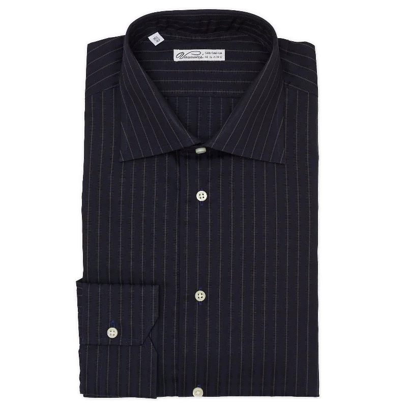 VANNUCCI Milano Navy Blue Striped Cotton Dress Shirt NEW 16.5 Sporty Men's Athleisure 