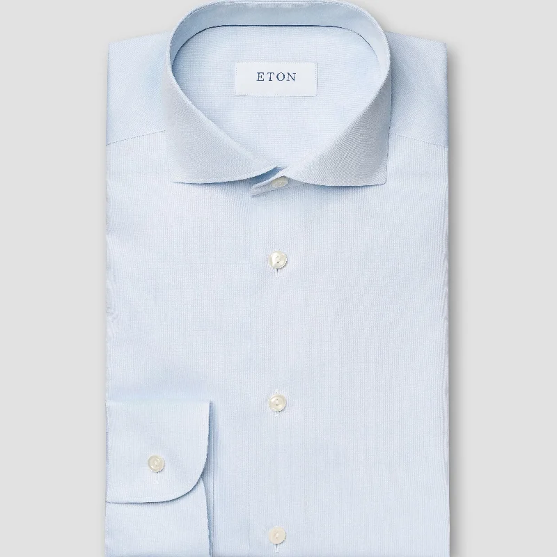 Light Blue Semi-Solid Piqué Contemporary Fit Shirt - ETON Masculine Men's 