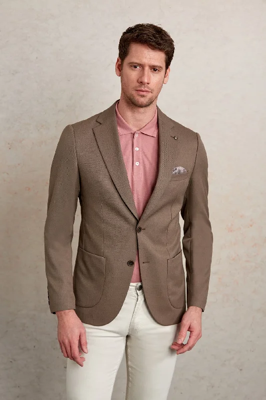 Slim Fit Notch Lapel Patterned Light Gray Casual Blazer, Brown D. Athletic Men's Compression