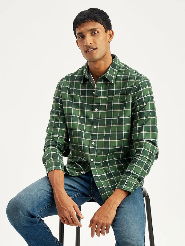 Men's Checkered Spread Collar Shirt Refined Men's Classic 