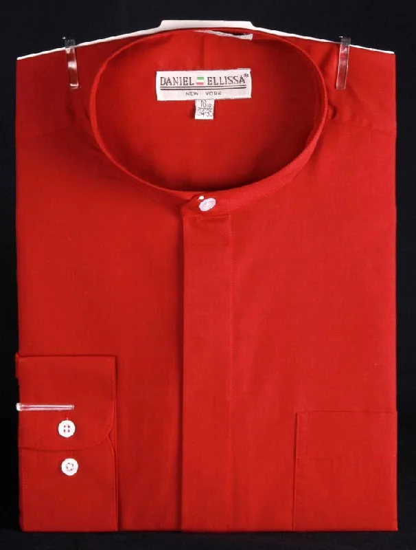 Basic Banded Convertible Cuff Collar Dress Shirt in Red Cozy Men's Winter