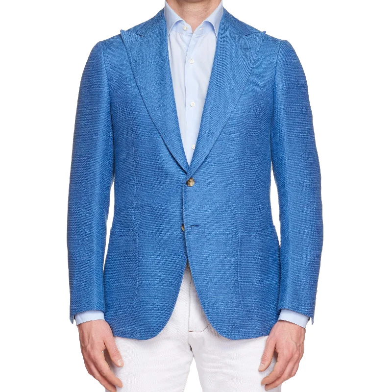 CESARE ATTOLINI Blue Cotton-Linen-Silk Unlined Peak Lapel Jacket 48 NEW US 38 Confident Men's Power