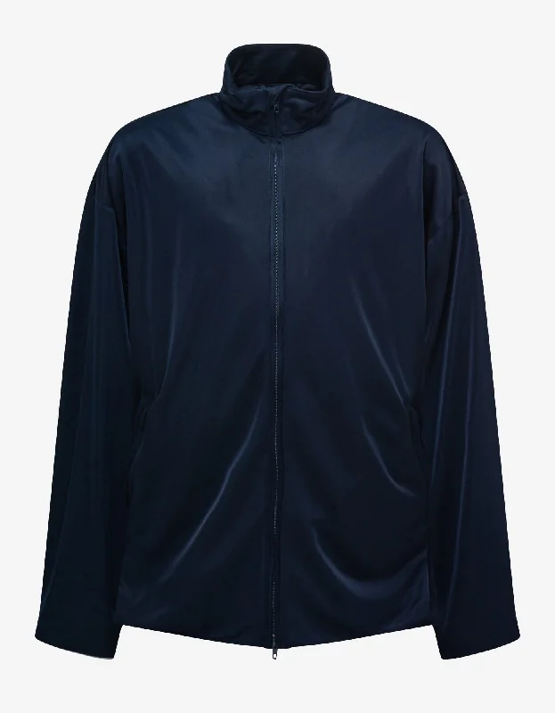 Balenciaga Navy Blue High Sheen Oversized Tracksuit Jacket Traditional Men's Wool