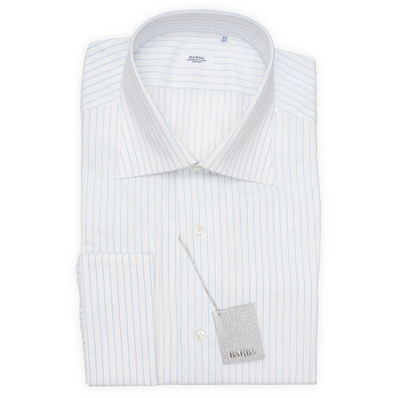 BARBA Handmade Striped Cotton-Linen French Cuff Dress Shirt EU 44 NEW US 17.5 Adventure