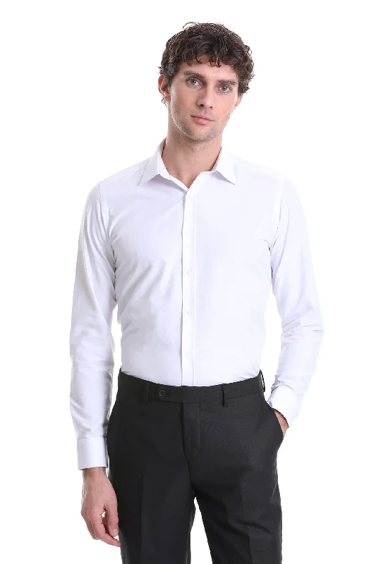 Slim Fit White Cotton Blend Dress Shirt Practical Men's Quick