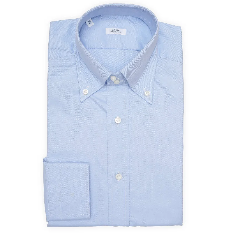 BARBA Napoli Blue Twill Cotton Button-Down Dress Shirt EU 38 NEW US 15 Refined Men's Hand