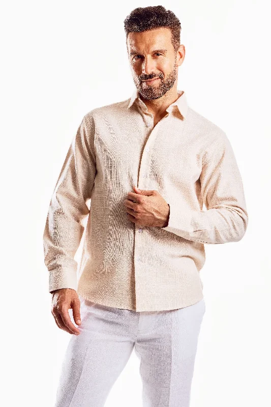 Cross Hatch Linen Blend Long Sleeve Shirt Hip Men's Retro