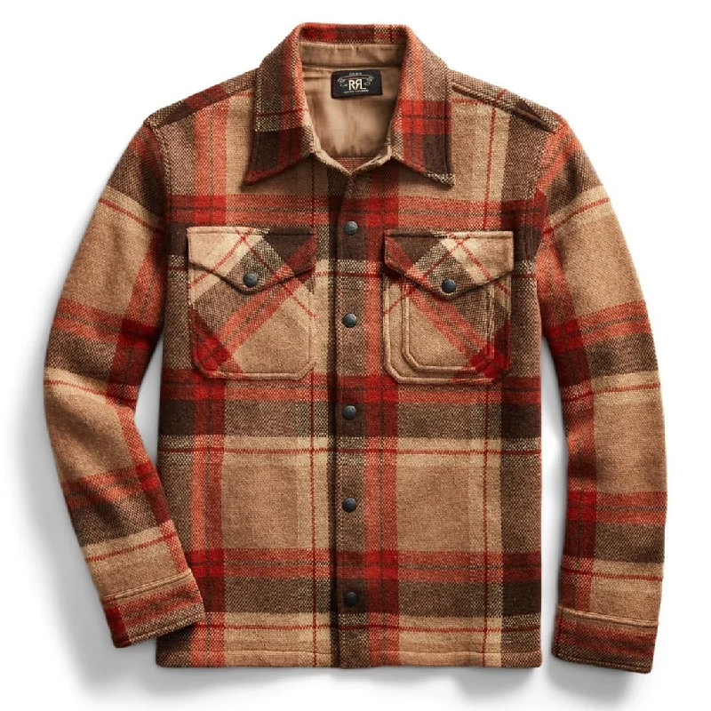 RRL by Ralph Lauren Plaid Wool Workshirt Jumper Orange Tan Multi Dapper Men's Bow