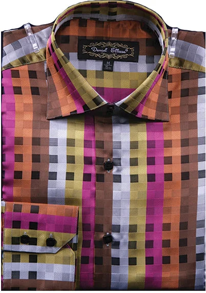 Dress Shirt Regular Fit Designer Check Pattern In Rust Adventure