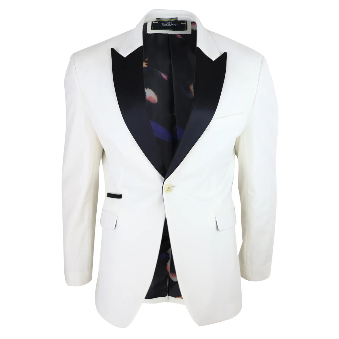 Rosa - Men's Soft Velvet Ivory Cream 1 Button Dinner Jacket Tuxedo Blazer Fit Practical Men's Multi