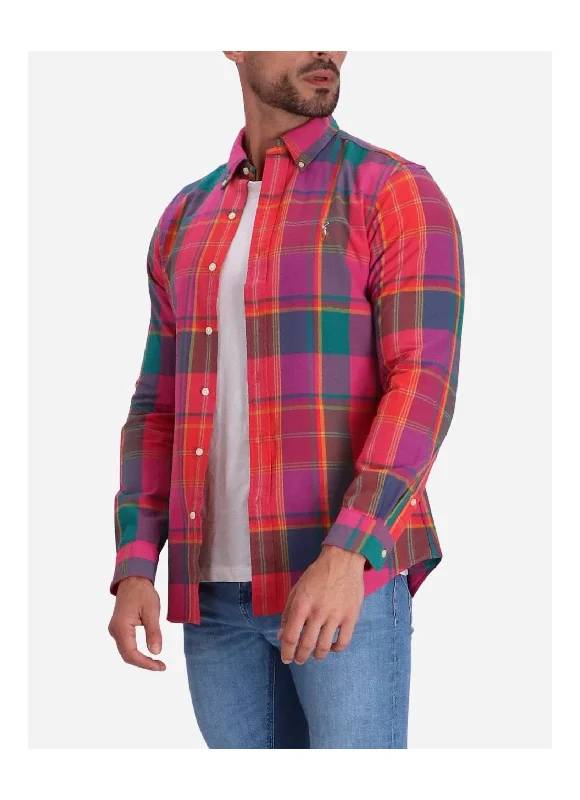 Oxford Shirt - Plaid - Pink, Orange, Multi Laid