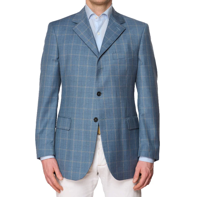 VANNUCCI Milano Blue Windowpane Wool Super 130's Fully Lined Jacket NEW Sporty Men's Athleisure 