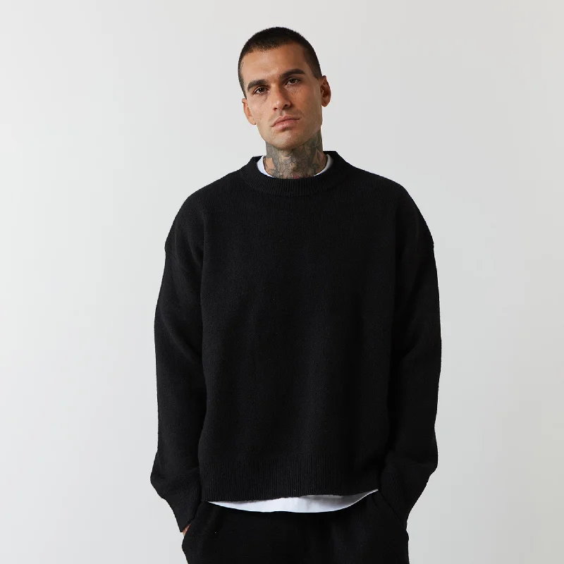 Knitted Crewneck | Black Trendy Men's Scandinavian