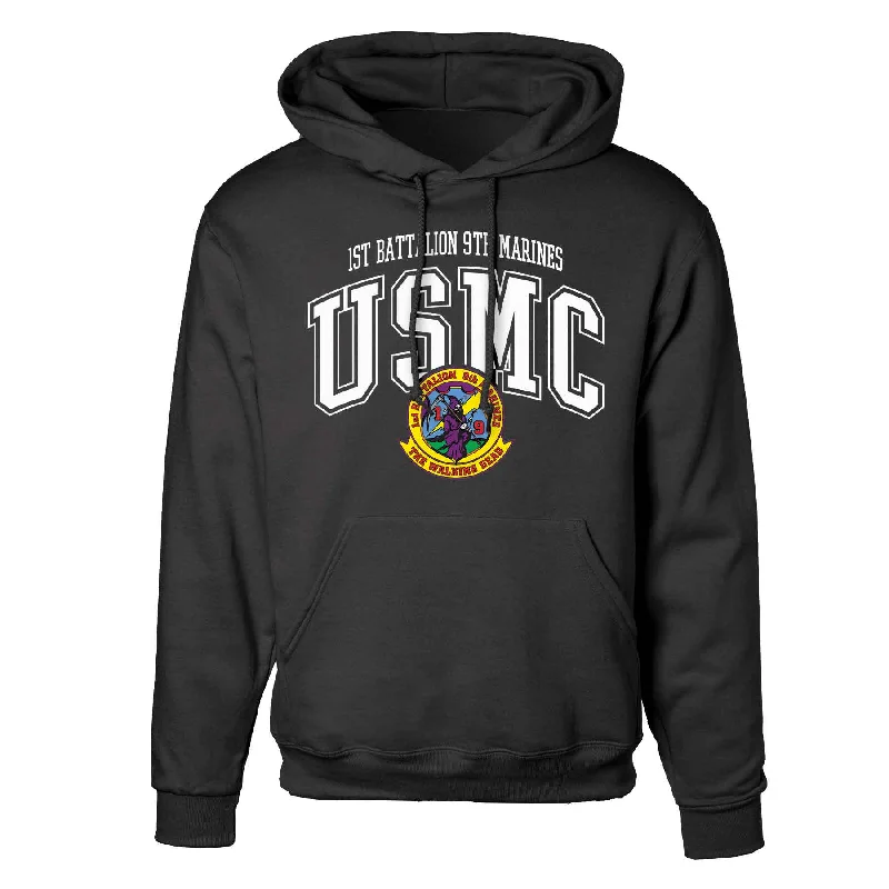 1st Battalion 9th Marines Arched Hoodie Unique Men's Upcycled