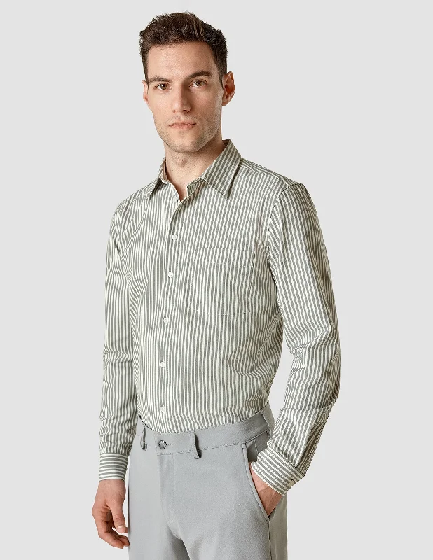 Tech Linen Casual Shirt Green Stripe British Gentleman Style