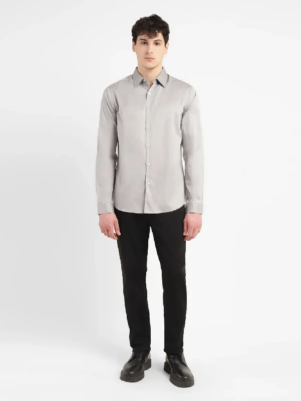 Men's Solid Slim Fit Shirt Cool Men's Distressed