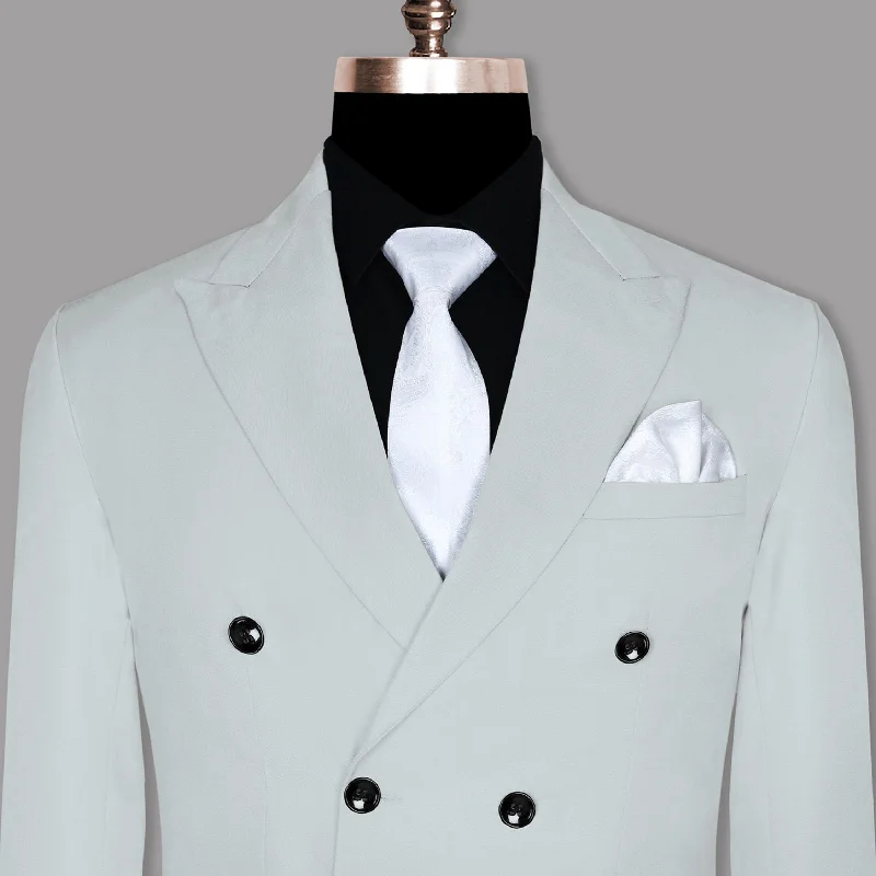 Light Grey Wool Blend Double Breasted Blazer Youthful Men's Pop