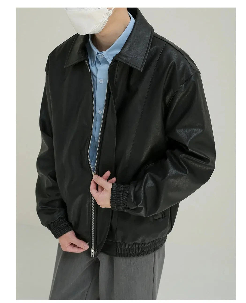 Full-zip Leather Jacket Dynamic Men's High