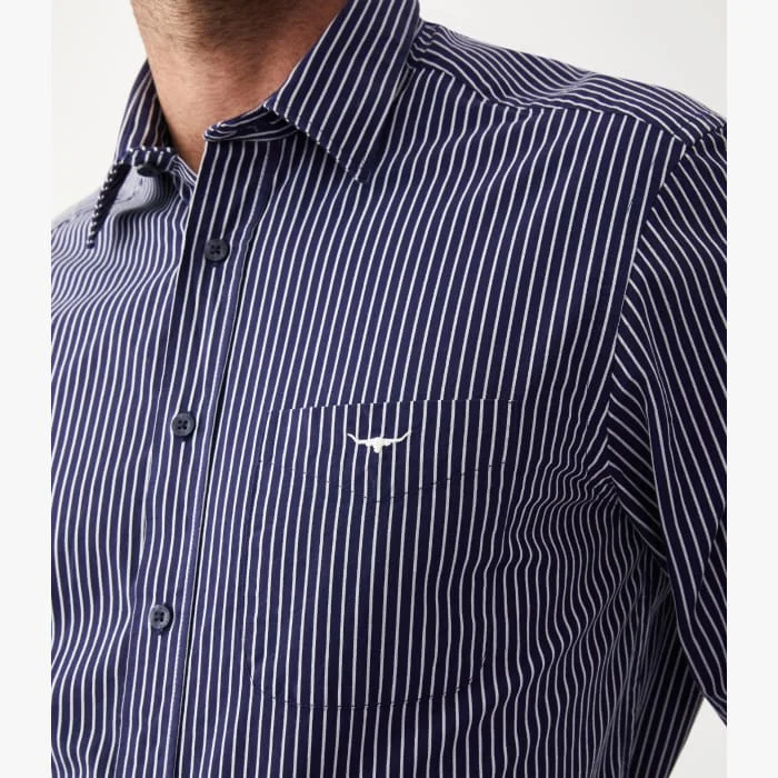 R.M.Williams - Collins Shirt - Stripe - Navy/White Stylish Men's Tropical 