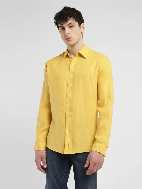 Men's Solid Slim Fit Linen Shirt Hip Men's Urban