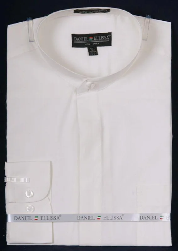 Basic Banded Convertible Cuff Collar Dress Shirt in Ivory Tough Men's Military