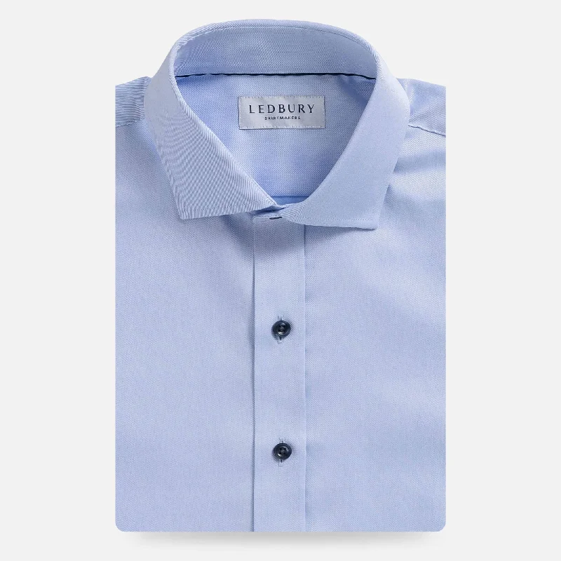 The Light Blue Sanders Non Iron Fine Twill with Navy Buttons Custom Shirt Trendy Men's Oversized