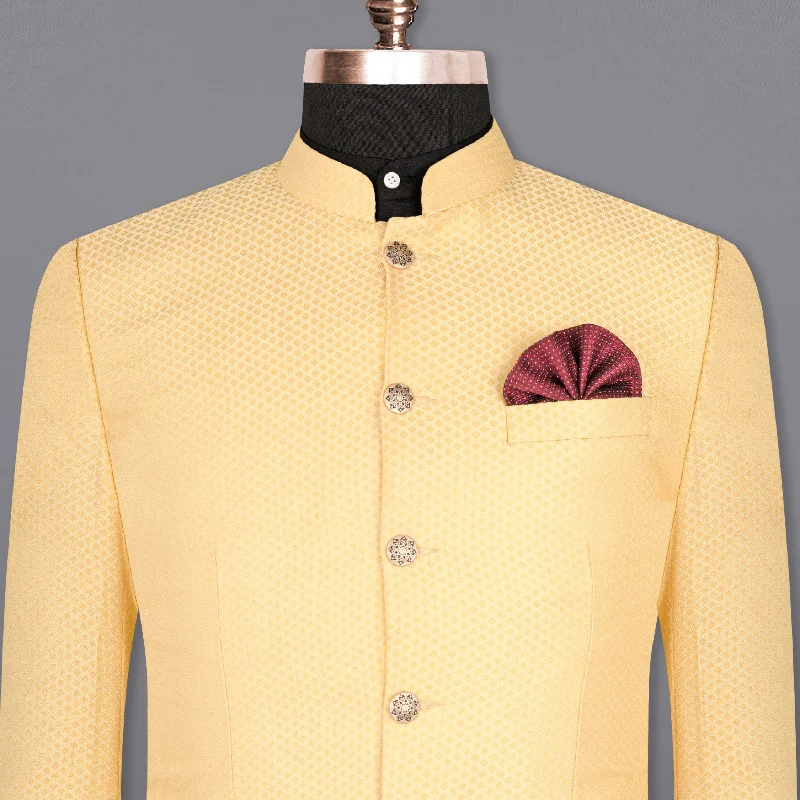 Marzipan Yellow Textured Bandhgala Designer Blazer Luxurious Men's High