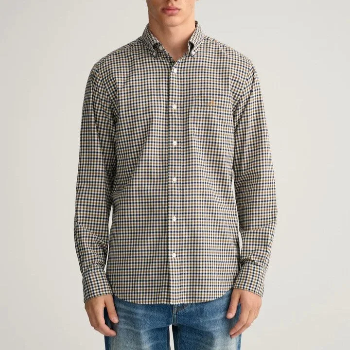 Gingham Twill Shirt - Check - Eggshell, Navy & Tan Traditional Men's Country