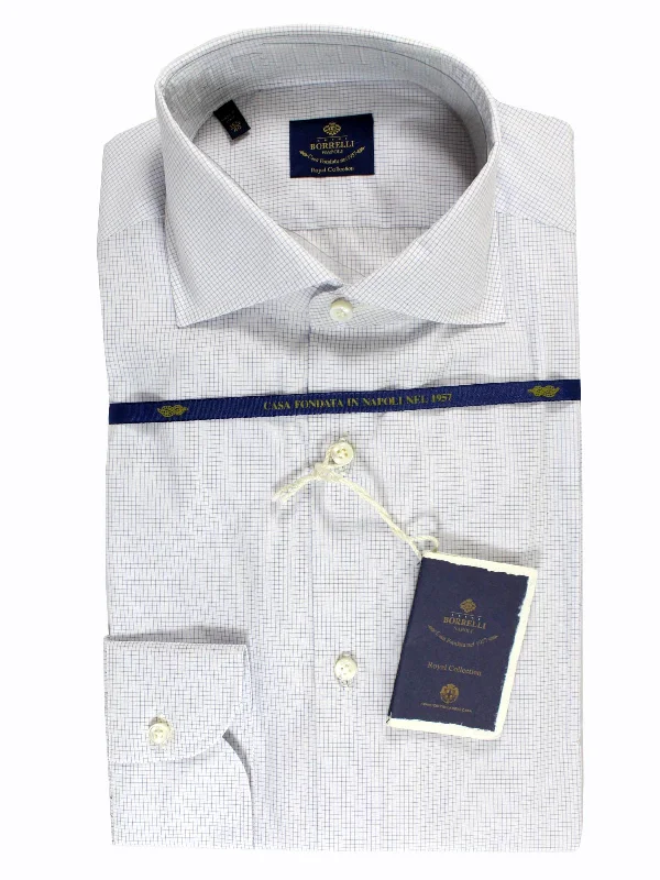 Luigi Borrelli Dress Shirt ROYAL COLLECTION White Navy Grid 40 - 15 3/4 SALE Vacation